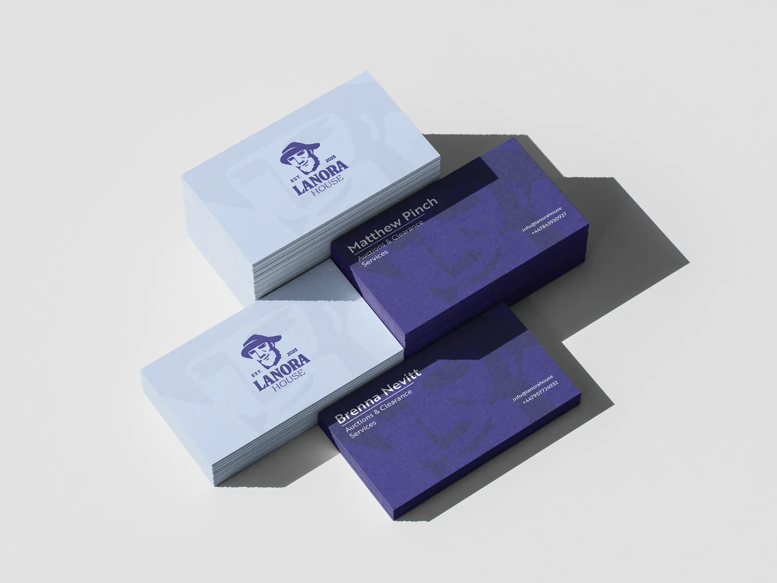 Lanora House business cards, front and back